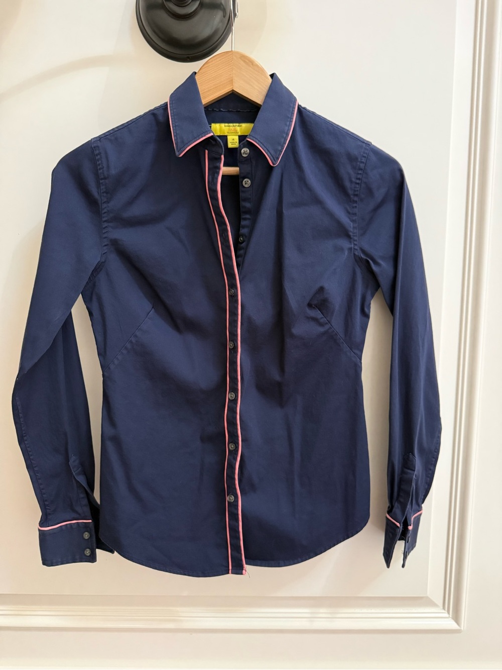 Milly x Banana Republic Capsule Navy Button Up Pink Trim Top Size 4